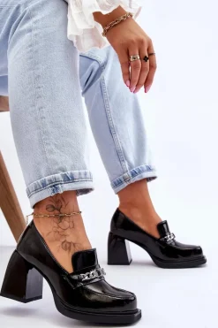 Wygodne Czółenka Na Masywnym Obcasie Czarne Julien