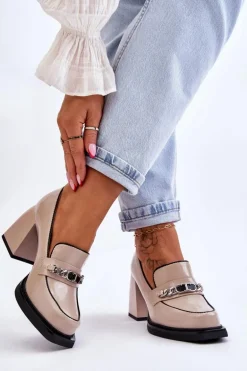 Wygodne Czółenka Na Masywnym Obcasie Beżowe Julien