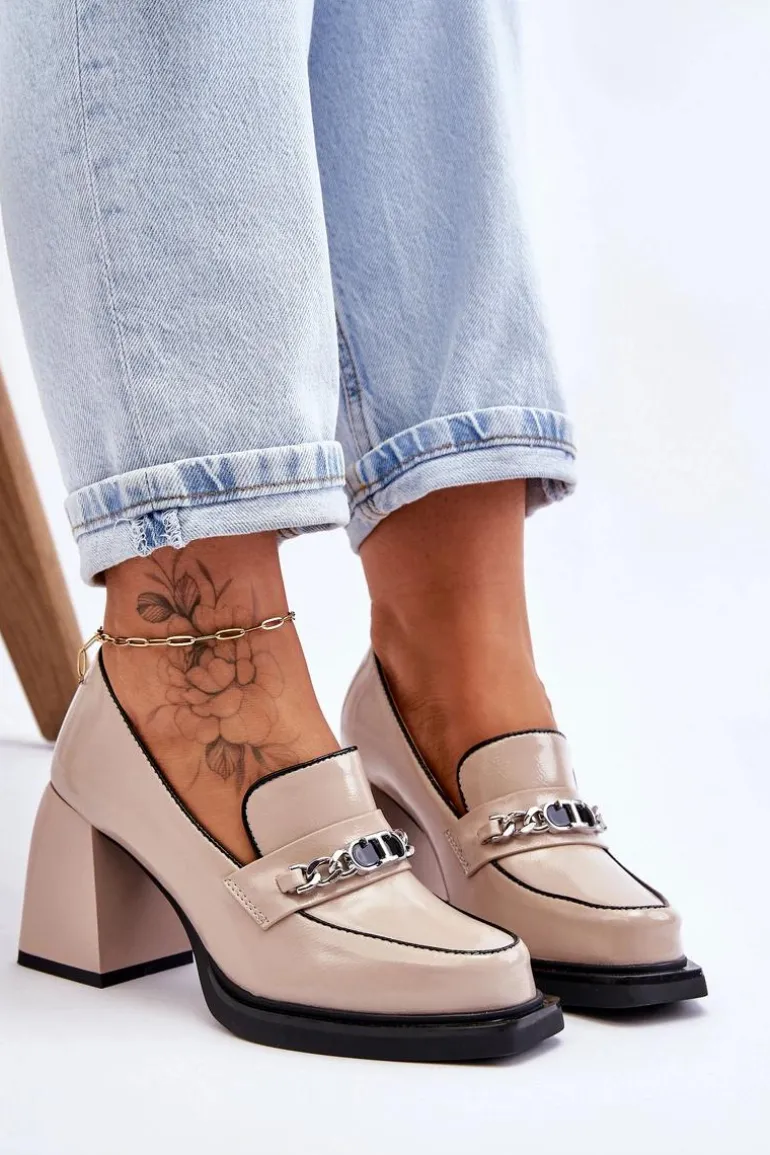 Wygodne Czółenka Na Masywnym Obcasie Beżowe Julien