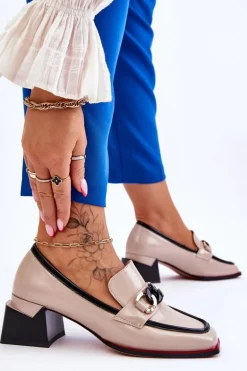 Wygodne Czółenka Na Niskim Obcasie Beżowe Valenti