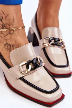 Wygodne Czółenka Na Niskim Obcasie Beżowe Valenti