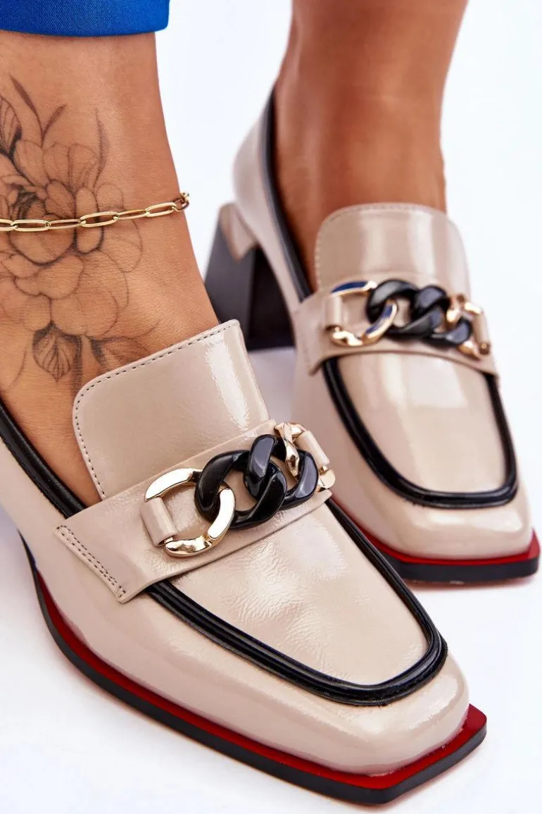 Wygodne Czółenka Na Niskim Obcasie Beżowe Valenti