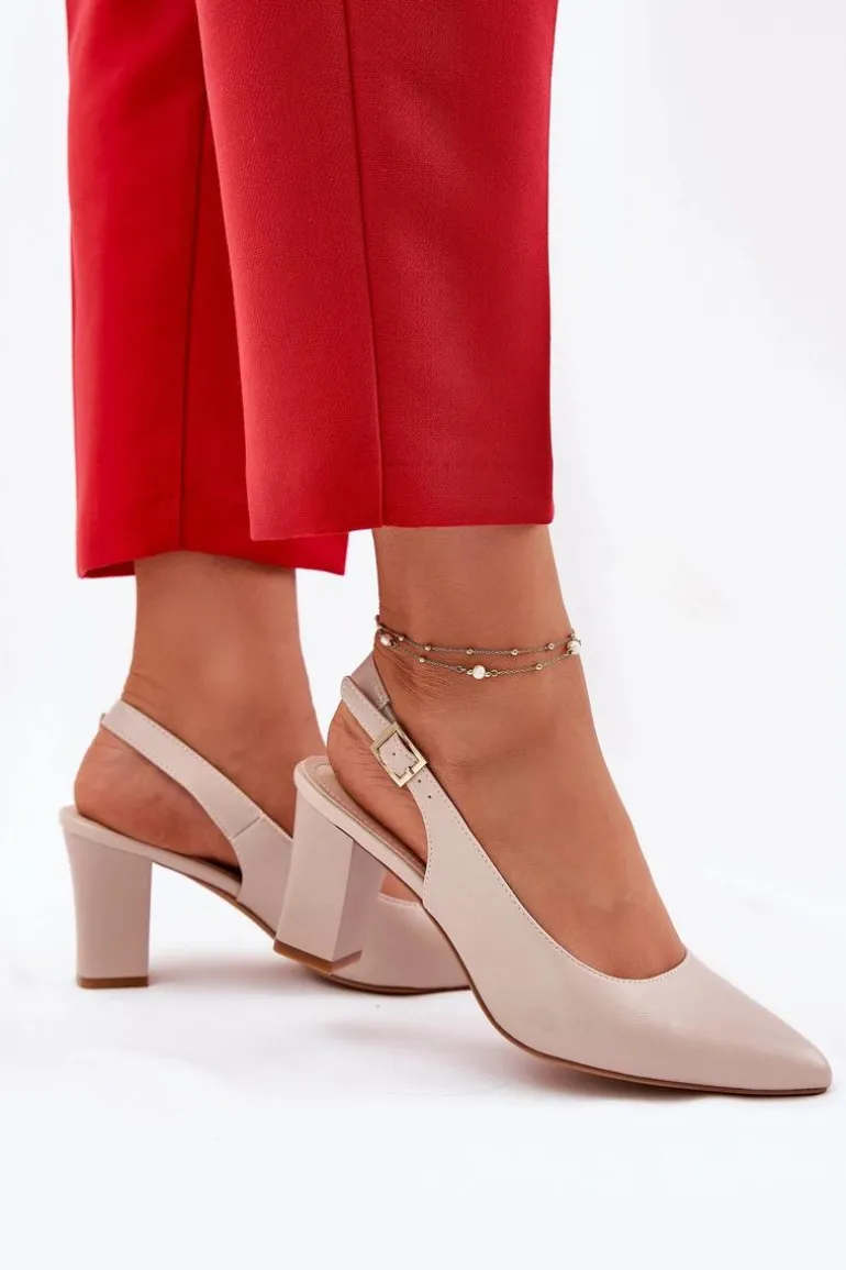 Wygodne Czółenka Na Słupku Sergio Leone SK162 Beżowe