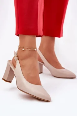 Wygodne Czółenka Na Słupku Sergio Leone SK162 Beżowe