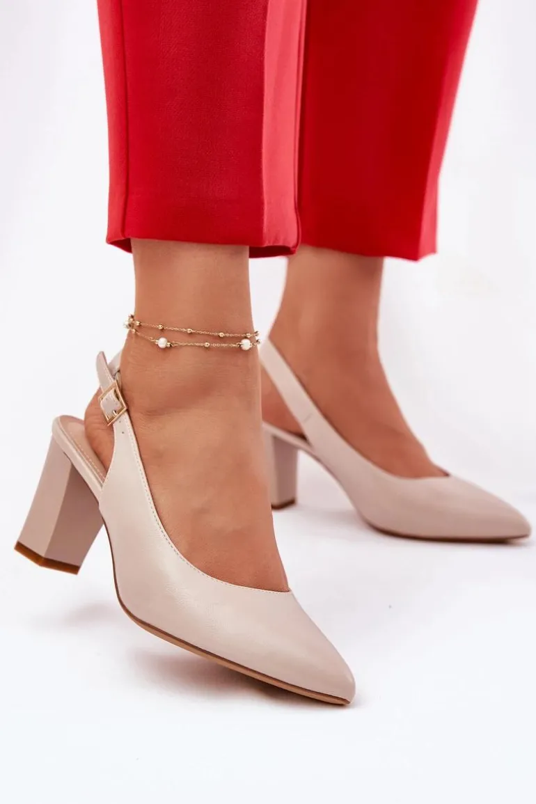 Wygodne Czółenka Na Słupku Sergio Leone SK162 Beżowe