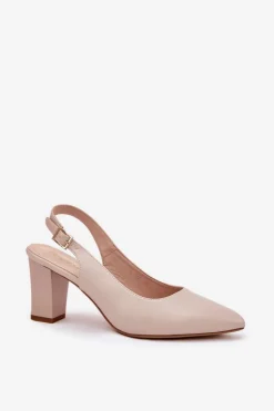 Wygodne Czółenka Na Słupku Sergio Leone SK162 Beżowe