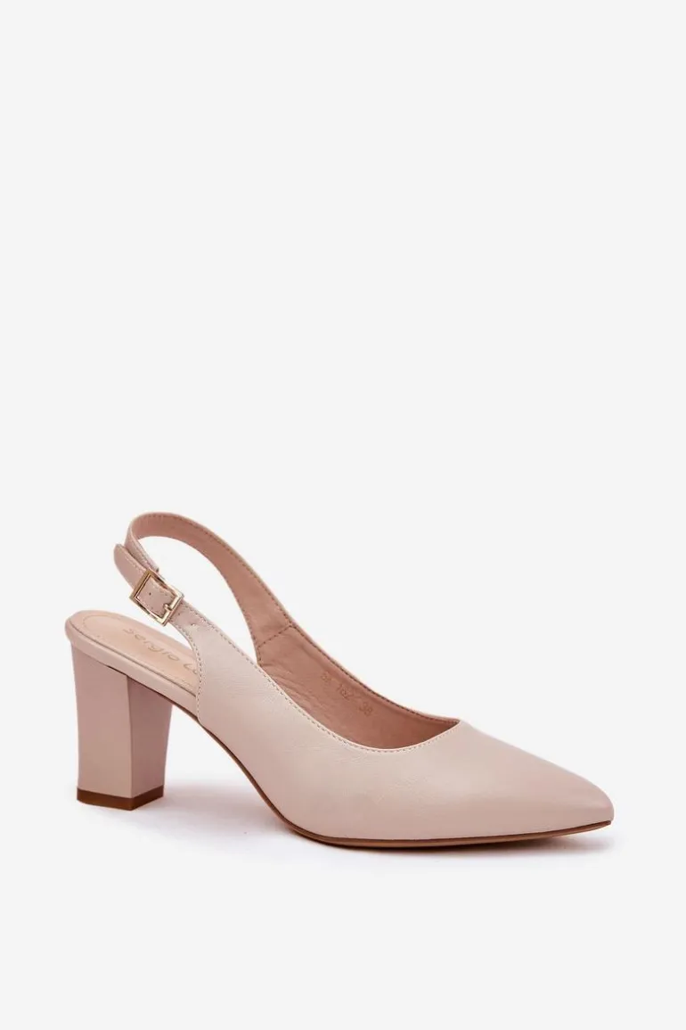 Wygodne Czółenka Na Słupku Sergio Leone SK162 Beżowe