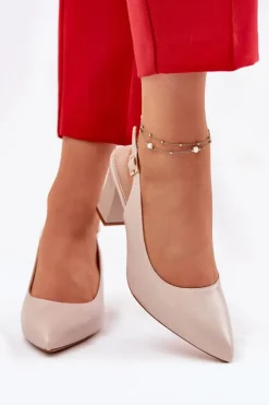 Wygodne Czółenka Na Słupku Sergio Leone SK162 Beżowe