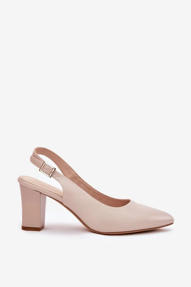 Wygodne Czółenka Na Słupku Sergio Leone SK162 Beżowe