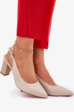 Wygodne Czółenka Na Słupku Sergio Leone SK162 Beżowe