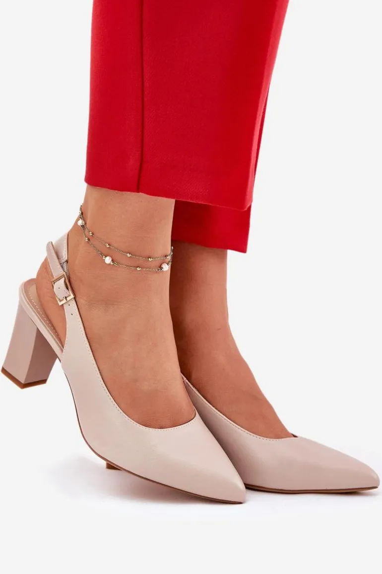 Wygodne Czółenka Na Słupku Sergio Leone SK162 Beżowe