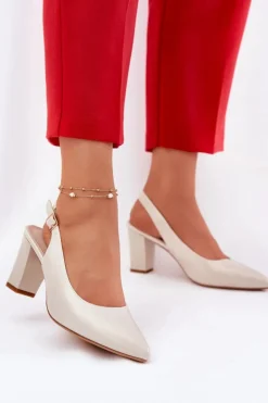 Wygodne Czółenka Na Słupku Sergio Leone SK162 Perłowe