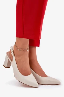 Wygodne Czółenka Na Słupku Sergio Leone SK162 Perłowe