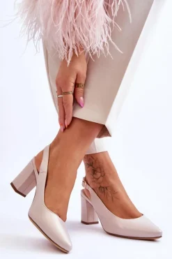 Wygodne Czółenka Na Słupku Sergio Leone SK162 Perłowe Beżowe