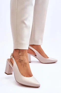 Wygodne Czółenka Na Słupku Sergio Leone SK162 Perłowe Beżowe