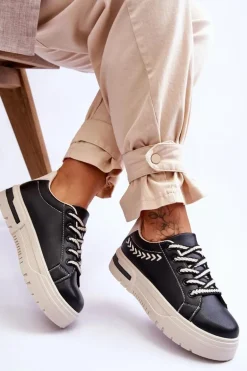 Wygodne Damskie Buty Sportowe Na Platformie Czarno-Beżowe Devan