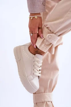 Wygodne Damskie Buty Sportowe Na Platformie Beżowe Devan