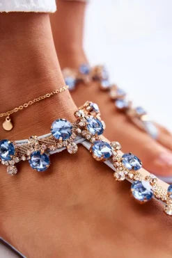 Wygodne Damskie Sandały Japonki Z Ozdobami Niebieskie Briven