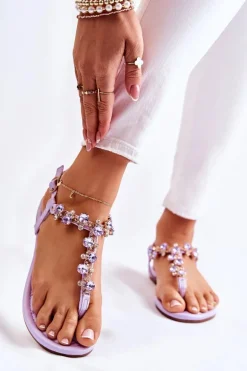 Wygodne Damskie Sandały Japonki Z Ozdobami Fioletowe Briven