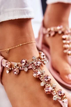 Wygodne Damskie Sandały Japonki Z Ozdobami Różowe Briven