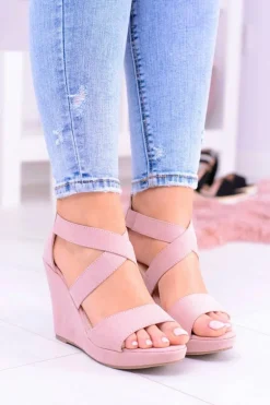 Wygodne Damskie Sandały Koturny Mirabet Pudrowy Róż