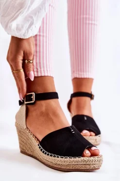 Wygodne Damskie Sandały Na Koturnie Czarne Dellia