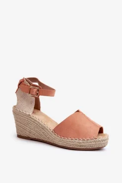 Wygodne Damskie Sandały Na Koturnie Jasnoróżowe Dellia