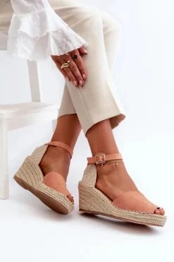 Wygodne Damskie Sandały Na Koturnie Jasnoróżowe Dellia