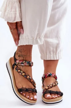 Wygodne Damskie Sandały Na Koturnie Czarne Jodie