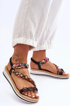 Wygodne Damskie Sandały Na Koturnie Czarne Jodie