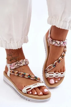 Wygodne Damskie Sandały Na Koturnie Białe Jodie