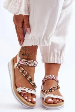 Wygodne Damskie Sandały Na Koturnie Białe Jodie