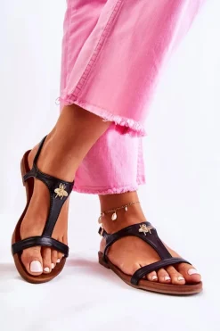 Wygodne Damskie Sandały Z Ozdobą Czarne Sabrine