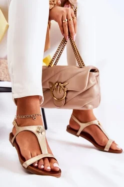 Wygodne Damskie Sandały Z Ozdobą Złote Sabrine