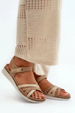 Wygodne I Lekkie Sandały Damskie Na Rzep Inblu CN000041 Beżowo-Złote