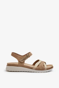 Wygodne I Lekkie Sandały Damskie Na Rzep Inblu CN000041 Beżowo-Złote