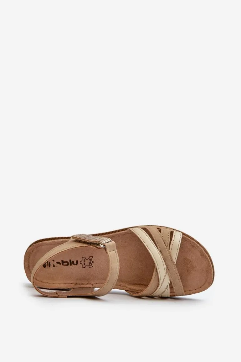 Wygodne I Lekkie Sandały Damskie Na Rzep Inblu CN000041 Beżowo-Złote