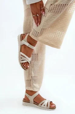 Wygodne I Lekkie Sandały Damskie Na Rzep Inblu CN000041 Beżowo-Srebrne