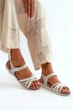 Wygodne I Lekkie Sandały Damskie Na Rzep Inblu CN000041 Beżowo-Srebrne