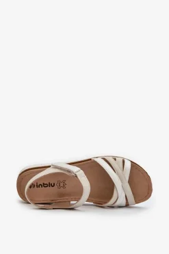Wygodne I Lekkie Sandały Damskie Na Rzep Inblu CN000041 Beżowo-Srebrne