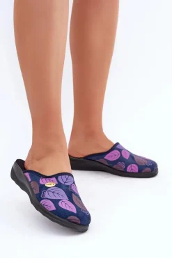 Wygodne Kapcie Damskie W Liście Inblu CU00005F Granatowe