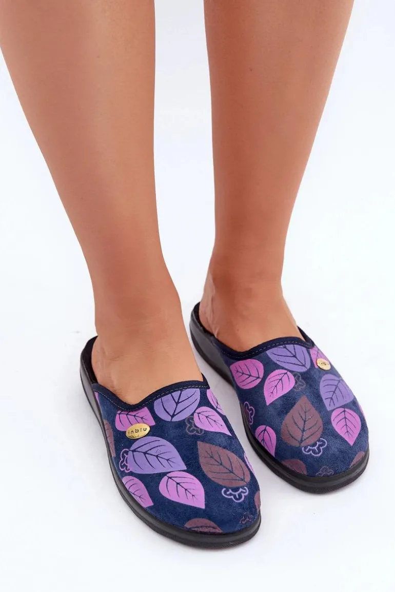 Wygodne Kapcie Damskie W Liście Inblu CU00005F Granatowe