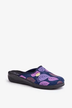 Wygodne Kapcie Damskie W Liście Inblu CU00005F Granatowe