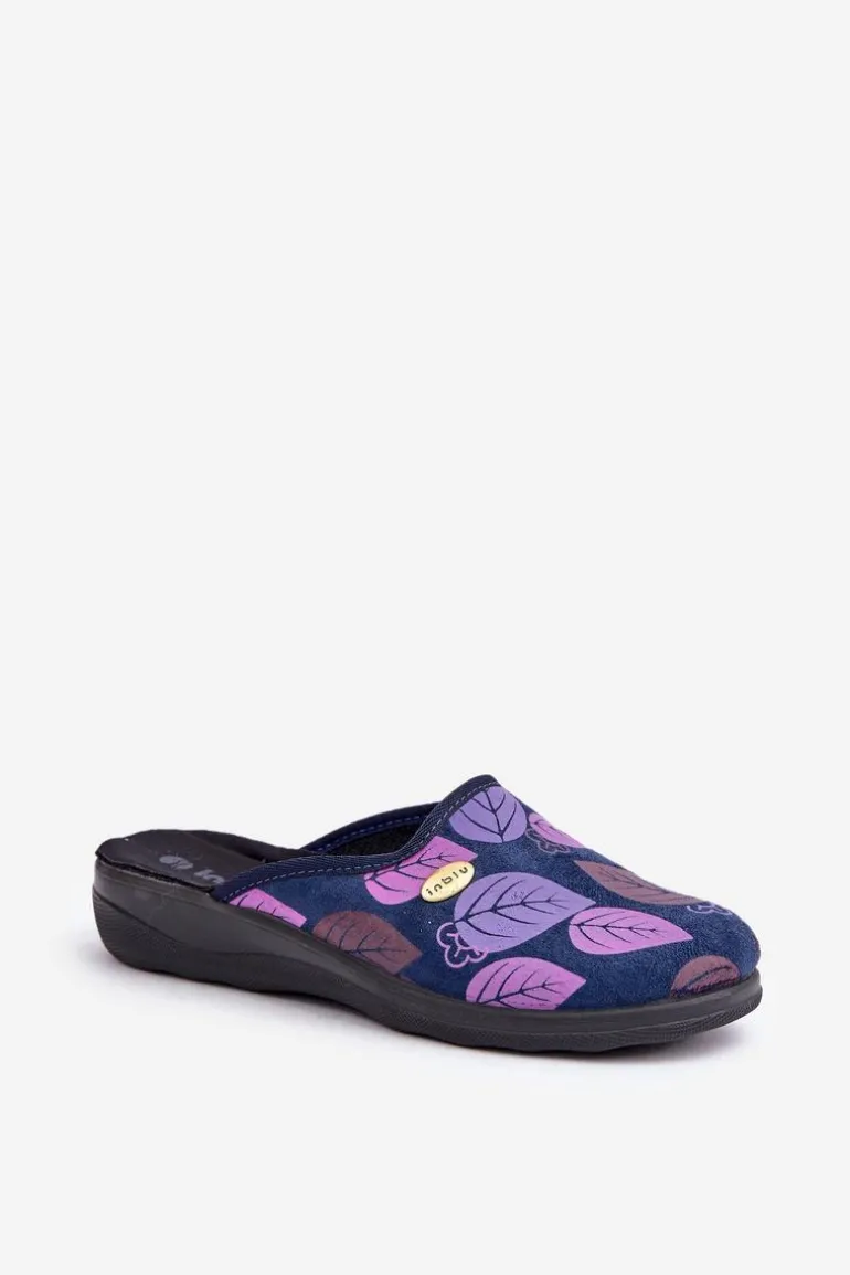 Wygodne Kapcie Damskie W Liście Inblu CU00005F Granatowe