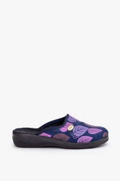 Wygodne Kapcie Damskie W Liście Inblu CU00005F Granatowe