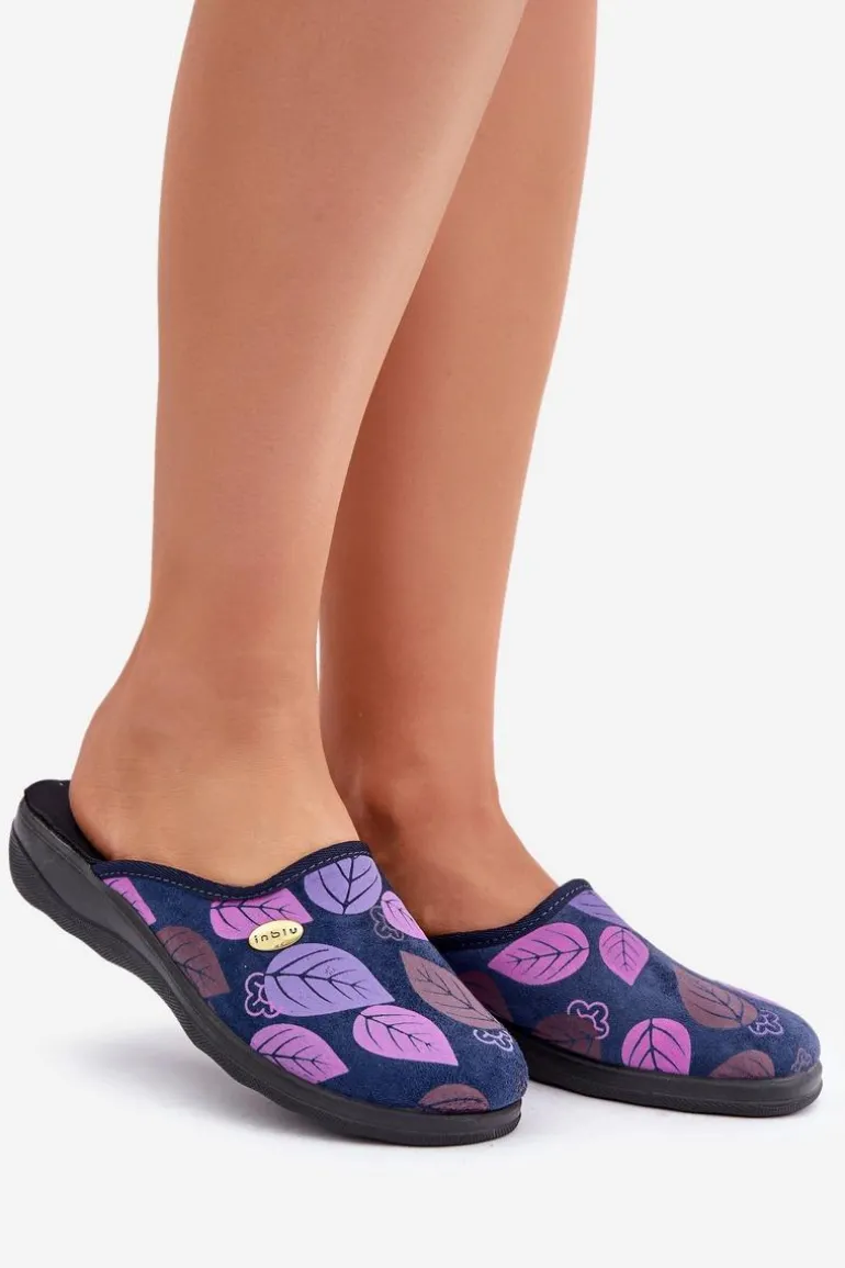 Wygodne Kapcie Damskie W Liście Inblu CU00005F Granatowe