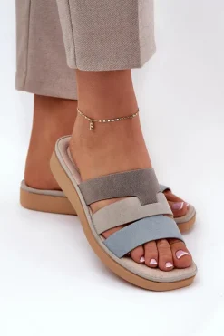 Wygodne Klapki Damskie Beżowo-Niebieskie Oxena