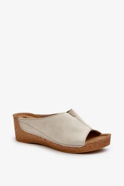 Wygodne Klapki Damskie Na Koturnie Inblu NG000002 Beżowe