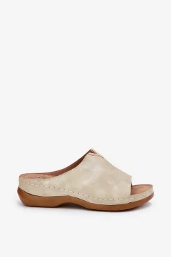 Wygodne Klapki Damskie Na Koturnie Złote Claribelle