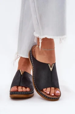 Wygodne Klapki Damskie Na Koturnie Czarne Claribelle